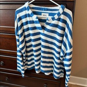 Madewell French Terry Striped Split neck Top Make Weekends Longer